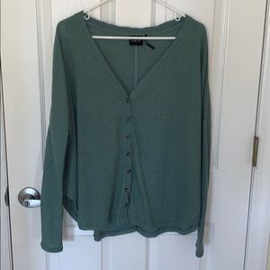 Oversized thermal button-front top